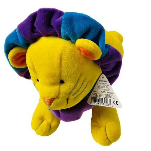 I Rattle Yellow Lion Plush Blue Purple Mane Rattle Lion Stuffed Toy - Picture 2 of 10